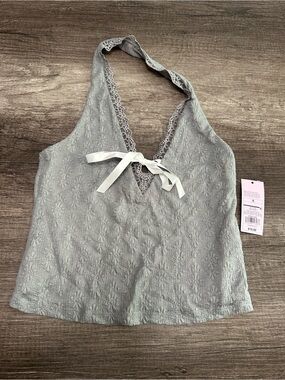 wild fable Light Gray Lace-Trim Halter Crop Top